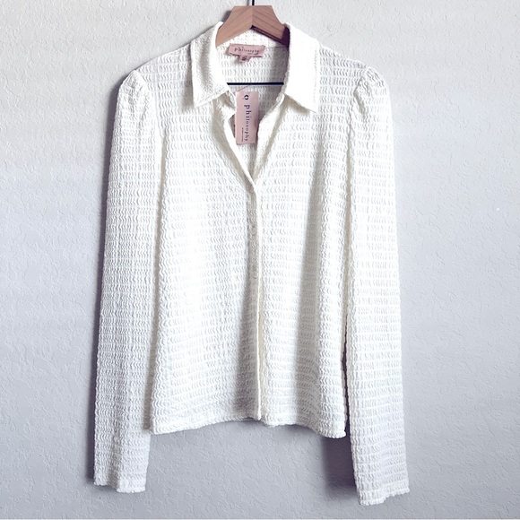 Philosophy Textured Button Down Shirt Long Sleeve Top Cream L NWT - Picture 1 of 7